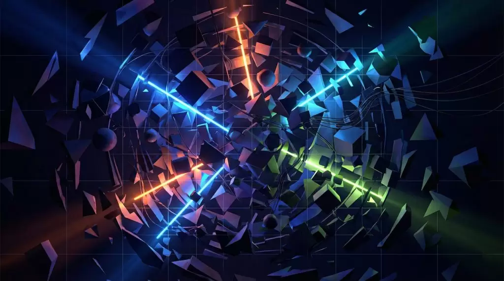 Abstract geometric illustration showing organized chaos through light and shadow.